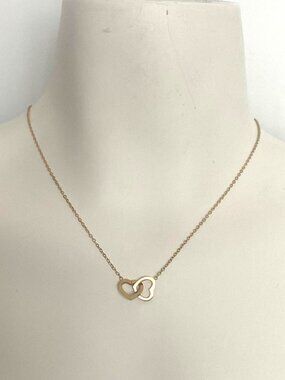 Gold Interlocking Hearts Pendant Necklace 18K Gold PVD Hypoallergenic NEW